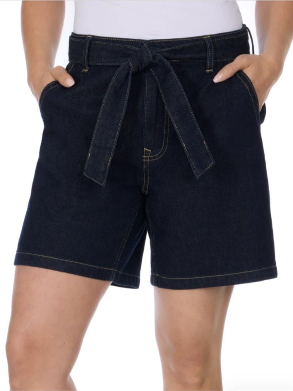 Tommy Hilfiger Womens Belted Dark Wash Denim Shorts Mid Rise Casual Summer Short